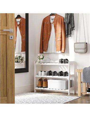 HOMCOM 3-Tier Shoe Rack Wood Frame Slatted Shelves Spacious Open Hygienic Storage Home Hallway Furniture Family Guests 70L x 26W