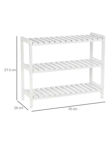 HOMCOM 3-Tier Shoe Rack Wood Frame Slatted Shelves Spacious Open Hygienic Storage Home Hallway Furniture Family Guests 70L x 26W