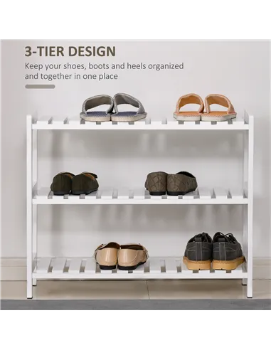 HOMCOM 3-Tier Shoe Rack Wood Frame Slatted Shelves Spacious Open Hygienic Storage Home Hallway Furniture Family Guests 70L x 26W