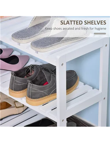 HOMCOM 3-Tier Shoe Rack Wood Frame Slatted Shelves Spacious Open Hygienic Storage Home Hallway Furniture Family Guests 70L x 26W