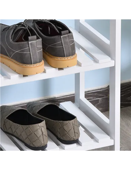 HOMCOM 3-Tier Shoe Rack Wood Frame Slatted Shelves Spacious Open Hygienic Storage Home Hallway Furniture Family Guests 70L x 26W