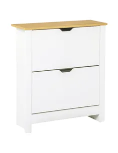 HOMCOM Narrow Shoe Cabinet, Space Saving Shoe Storage Cabinet with 2 Flip Drawers and Adjustable Shelves for 6-12 Pairs of Shoes