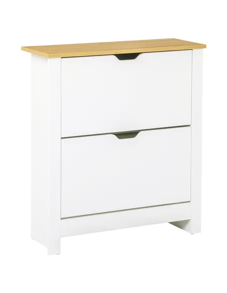 HOMCOM Narrow Shoe Cabinet, Space Saving Shoe Storage Cabinet with 2 Flip Drawers and Adjustable Shelves for 6-12 Pairs of Shoes