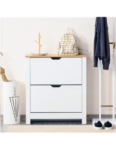 HOMCOM Narrow Shoe Cabinet, Space Saving Shoe Storage Cabinet with 2 Flip Drawers and Adjustable Shelves for 6-12 Pairs of Shoes 2