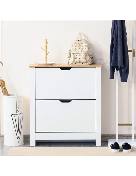 HOMCOM Narrow Shoe Cabinet, Space Saving Shoe Storage Cabinet with 2 Flip Drawers and Adjustable Shelves for 6-12 Pairs of Shoes