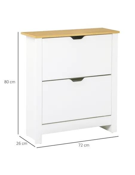 HOMCOM Narrow Shoe Cabinet, Space Saving Shoe Storage Cabinet with 2 Flip Drawers and Adjustable Shelves for 6-12 Pairs of Shoes