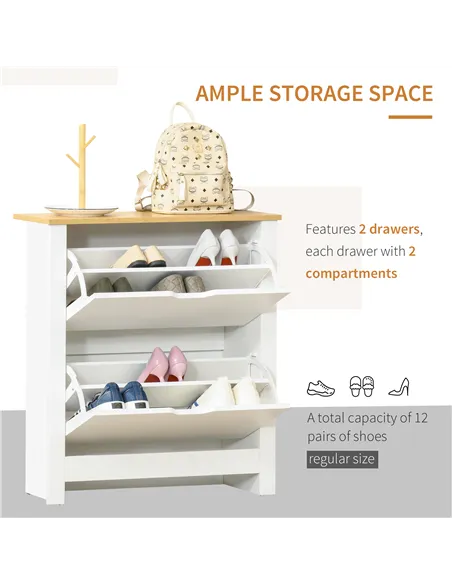 HOMCOM Narrow Shoe Cabinet, Space Saving Shoe Storage Cabinet with 2 Flip Drawers and Adjustable Shelves for 6-12 Pairs of Shoes