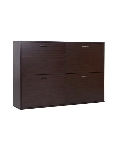 HOMCOM Wooden Modern Design 4 Drawer Shoes Cabinet Pull Down Shelf Storage Organiser Entrance Hallway Furniture - Dark Brown
