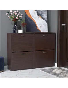 HOMCOM Wooden Modern Design 4 Drawer Shoes Cabinet Pull Down Shelf Storage Organiser Entrance Hallway Furniture - Dark Brown 2