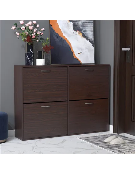 HOMCOM Wooden Modern Design 4 Drawer Shoes Cabinet Pull Down Shelf Storage Organiser Entrance Hallway Furniture - Dark Brown