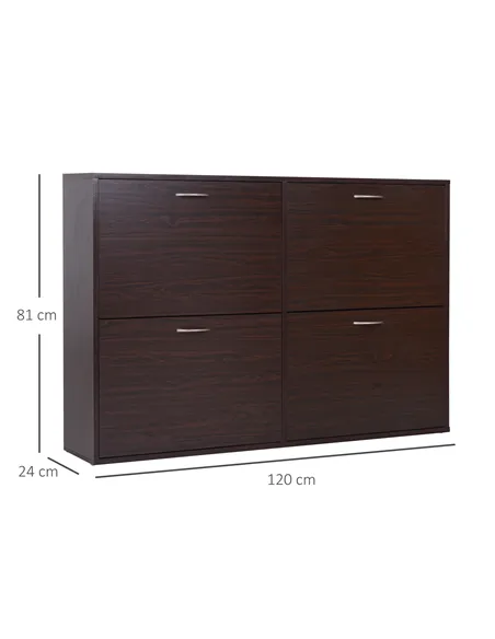 HOMCOM Wooden Modern Design 4 Drawer Shoes Cabinet Pull Down Shelf Storage Organiser Entrance Hallway Furniture - Dark Brown