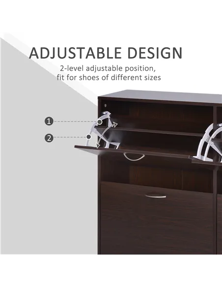 HOMCOM Wooden Modern Design 4 Drawer Shoes Cabinet Pull Down Shelf Storage Organiser Entrance Hallway Furniture - Dark Brown
