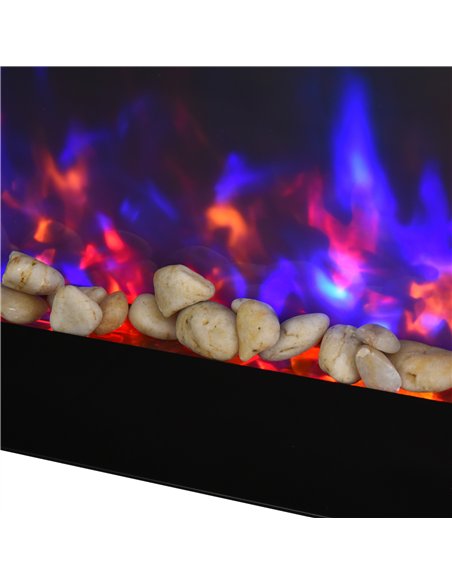 HOMCOM LED Wall Mounted Fireplace Curved Glass Electric Fire Place for Living Room, 1000W/2000W, 48H x 90.8W x 11.5Dcm, Black