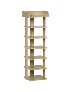 HOMCOM 7 Tier Shoe Rack Organizer Storage Shelf Wooden Display Cabinet for Entryway Living Room Bedroom Oak
