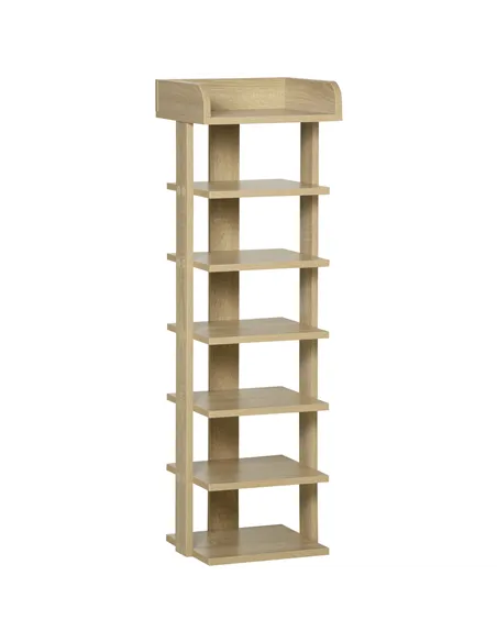 HOMCOM 7 Tier Shoe Rack Organizer Storage Shelf Wooden Display Cabinet for Entryway Living Room Bedroom Oak