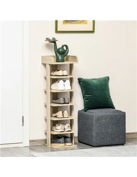 HOMCOM 7 Tier Shoe Rack Organizer Storage Shelf Wooden Display Cabinet for Entryway Living Room Bedroom Oak