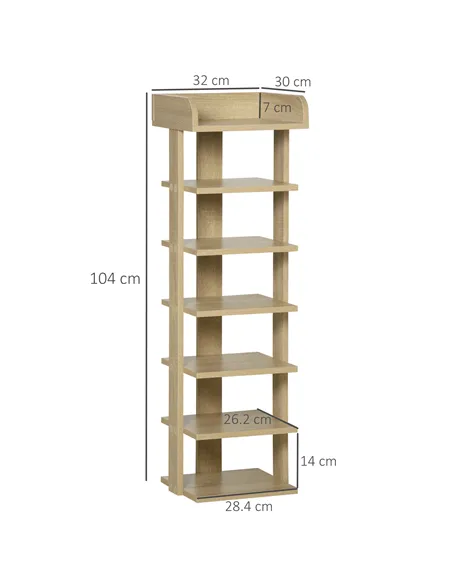 HOMCOM 7 Tier Shoe Rack Organizer Storage Shelf Wooden Display Cabinet for Entryway Living Room Bedroom Oak