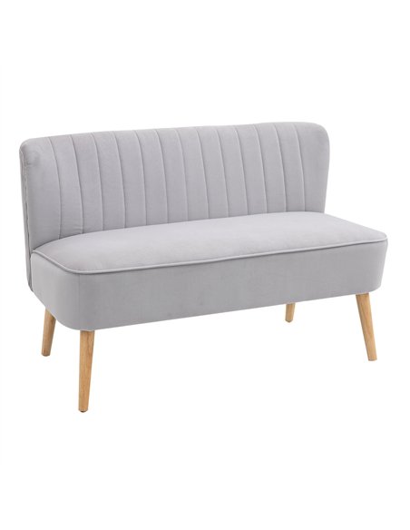 HOMCOM Modern Velvet Double Seat Sofa w/ Wood Frame Foam Padding High Back Soft Comfortable Compact Couch Grey