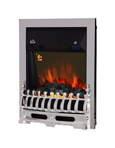 HOMCOM Contemporary Electric Fireplace Coal Burning Flame Effect Inset Fire Place Space Heater Glass View LED Lighting with Remo