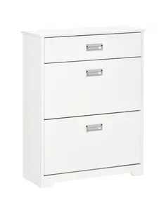 HOMCOM Shoe Cabinet, Slim Shoe Storage Cabinet with Drawer, 2 Flip-up Doors and Adjustable Shelf, Narrow Shoe Cupboard for 16 Pa