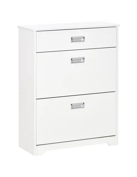 HOMCOM Shoe Cabinet, Slim Shoe Storage Cabinet with Drawer, 2 Flip-up Doors and Adjustable Shelf, Narrow Shoe Cupboard for 16 Pa