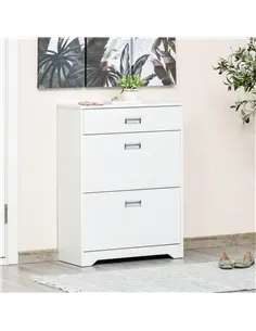 HOMCOM Shoe Cabinet, Slim Shoe Storage Cabinet with Drawer, 2 Flip-up Doors and Adjustable Shelf, Narrow Shoe Cupboard for 16 Pa 2