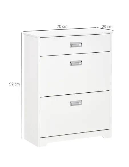 HOMCOM Shoe Cabinet, Slim Shoe Storage Cabinet with Drawer, 2 Flip-up Doors and Adjustable Shelf, Narrow Shoe Cupboard for 16 Pa