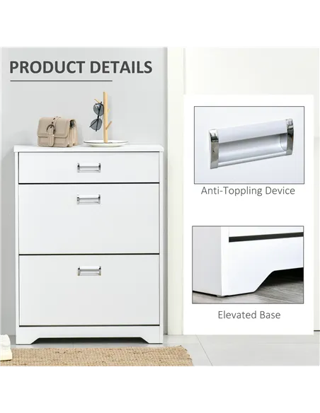 HOMCOM Shoe Cabinet, Slim Shoe Storage Cabinet with Drawer, 2 Flip-up Doors and Adjustable Shelf, Narrow Shoe Cupboard for 16 Pa