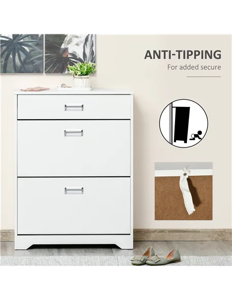 HOMCOM Shoe Cabinet, Slim Shoe Storage Cabinet with Drawer, 2 Flip-up Doors and Adjustable Shelf, Narrow Shoe Cupboard for 16 Pa