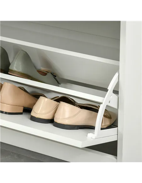HOMCOM Shoe Cabinet, Slim Shoe Storage Cabinet with Drawer, 2 Flip-up Doors and Adjustable Shelf, Narrow Shoe Cupboard for 16 Pa