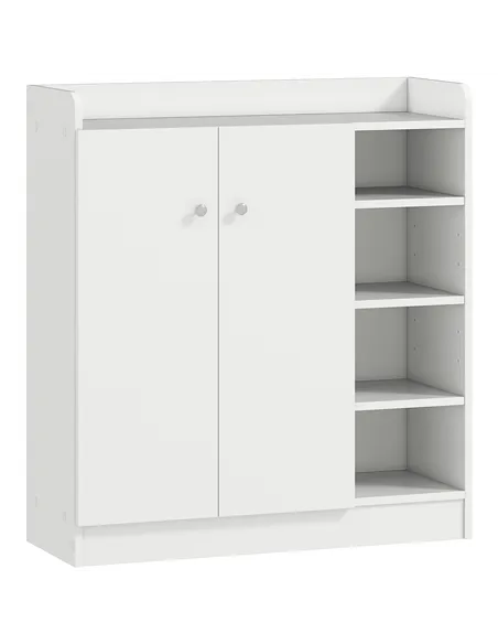 HOMCOM Shoe Storage Cabinet  Two Doors w/ Adjustable 4 Shelves Cupboard Footwear Rack Stand Organiser Hallway White
