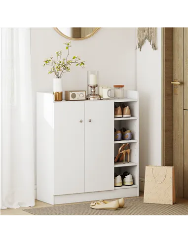 HOMCOM Shoe Storage Cabinet  Two Doors w/ Adjustable 4 Shelves Cupboard Footwear Rack Stand Organiser Hallway White