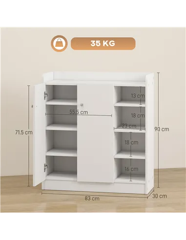 HOMCOM Shoe Storage Cabinet  Two Doors w/ Adjustable 4 Shelves Cupboard Footwear Rack Stand Organiser Hallway White