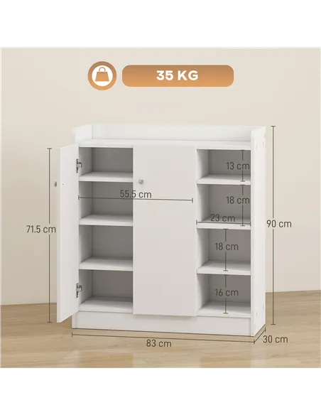 HOMCOM Shoe Storage Cabinet  Two Doors w/ Adjustable 4 Shelves Cupboard Footwear Rack Stand Organiser Hallway White