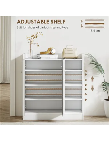 HOMCOM Shoe Storage Cabinet  Two Doors w/ Adjustable 4 Shelves Cupboard Footwear Rack Stand Organiser Hallway White