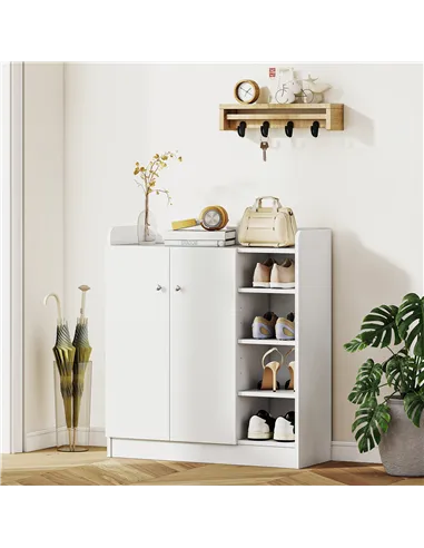 HOMCOM Shoe Storage Cabinet  Two Doors w/ Adjustable 4 Shelves Cupboard Footwear Rack Stand Organiser Hallway White