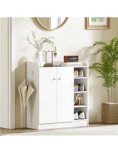 HOMCOM Shoe Storage Cabinet  Two Doors w/ Adjustable 4 Shelves Cupboard Footwear Rack Stand Organiser Hallway White