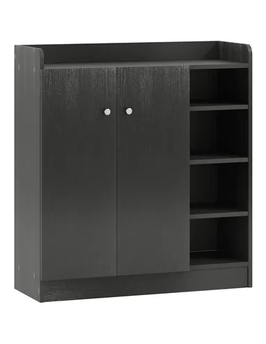 HOMCOM Shoe Storage Cabinet with Adjustable Shelves - Black