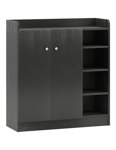 HOMCOM Shoe Storage Cabinet with Adjustable Shelves - Black