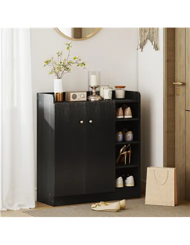 HOMCOM Shoe Storage Cabinet with Adjustable Shelves - Black