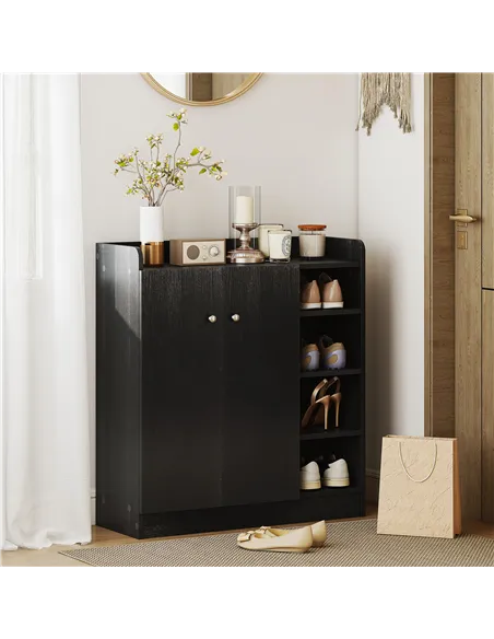 HOMCOM Shoe Storage Cabinet with Adjustable Shelves - Black