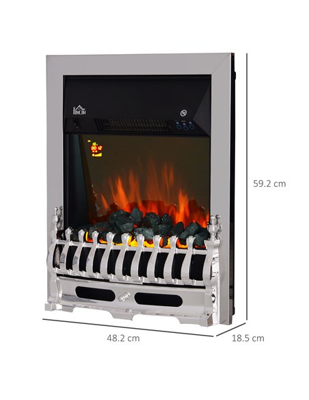 HOMCOM Contemporary Electric Fireplace Coal Burning Flame Effect Inset Fire Place Space Heater Glass View LED Lighting with Remo