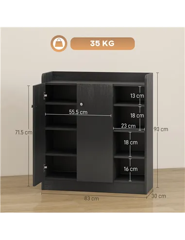 HOMCOM Shoe Storage Cabinet with Adjustable Shelves - Black