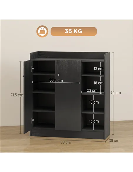 HOMCOM Shoe Storage Cabinet with Adjustable Shelves - Black