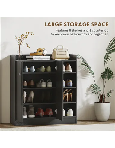 HOMCOM Shoe Storage Cabinet with Adjustable Shelves - Black