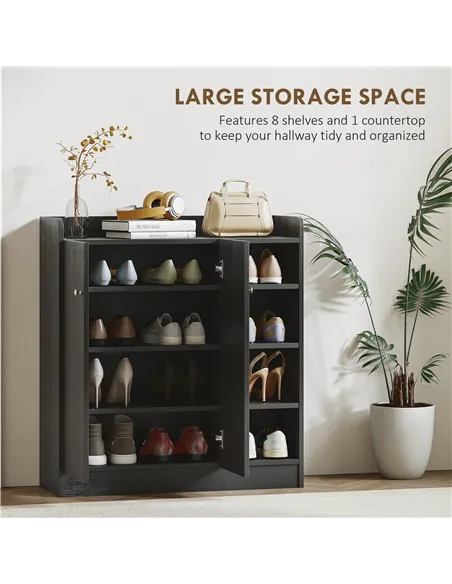 HOMCOM Shoe Storage Cabinet with Adjustable Shelves - Black