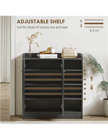 HOMCOM Shoe Storage Cabinet with Adjustable Shelves - Black