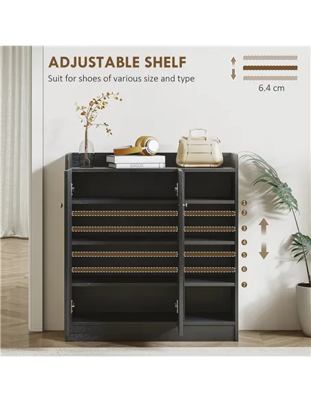 HOMCOM Shoe Storage Cabinet with Adjustable Shelves - Black