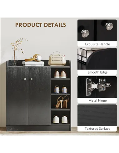 HOMCOM Shoe Storage Cabinet with Adjustable Shelves - Black