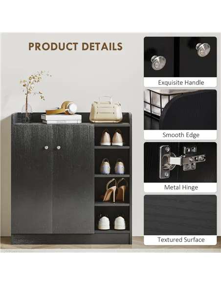 HOMCOM Shoe Storage Cabinet with Adjustable Shelves - Black
